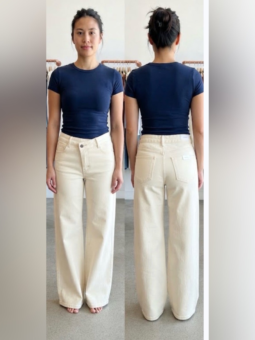 HALARA Cream Wide-Leg High-Rise Jeans Size XS Petite